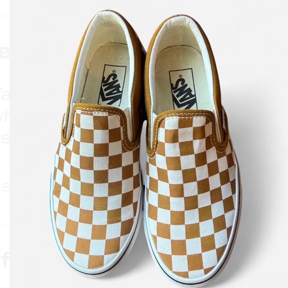 Vans Shoes - Vans Mustard and White Checkered Slip-On Flats